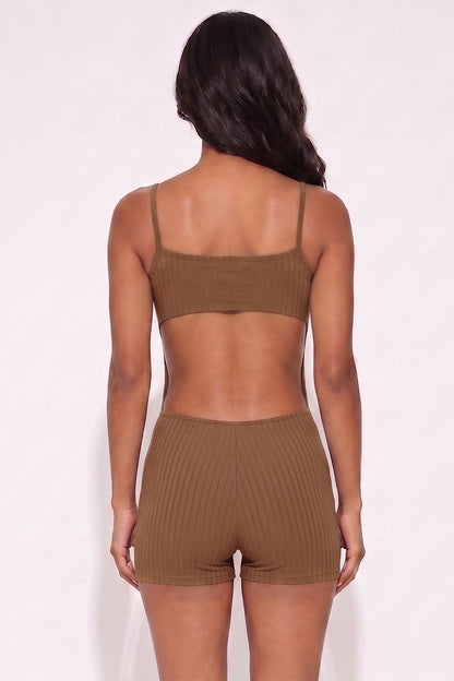 Ribbed Sleeveless Back Cutout Bodycon Romper