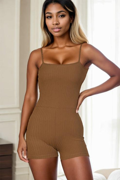 Ribbed Sleeveless Back Cutout Bodycon Romper - Wholesale Capella Apparel