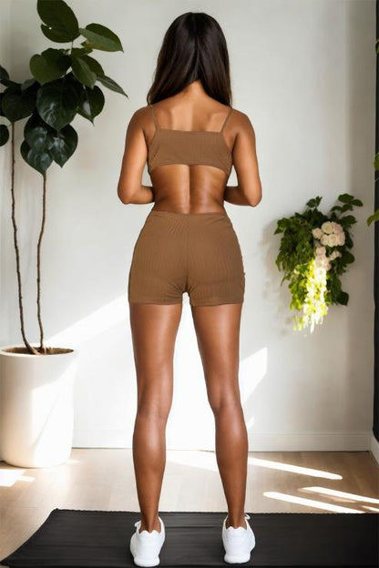 Ribbed Sleeveless Back Cutout Bodycon Romper - Wholesale Capella Apparel