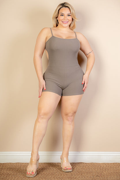 Plus Size Ribbed Sleeveless Back Cutout Bodycon Romper - Capella Apparel Wholesale