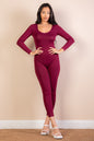 Scoop Neck Long Sleeve Bodycon Jumpsuit - Capella Apparel