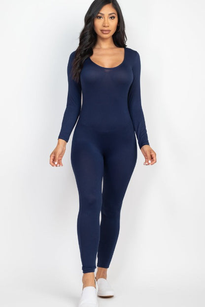 Scoop Neck Long Sleeve Bodycon Jumpsuit