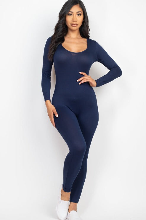 Scoop Neck Long Sleeve Bodycon Jumpsuit