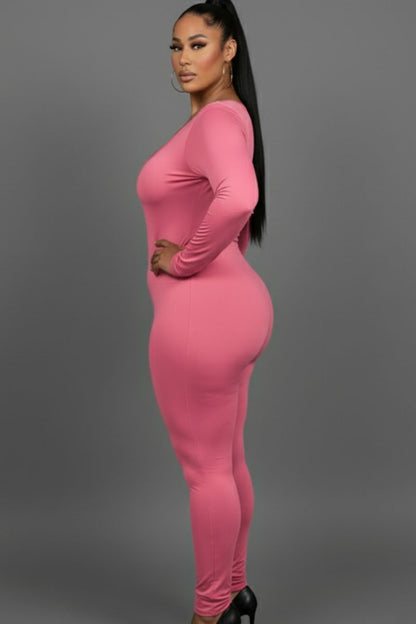 Plus Size Scoop Neck Long Sleeve Bodycon Jumpsuit