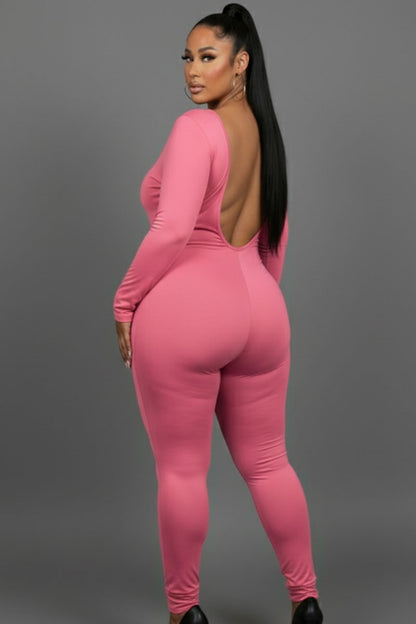 Plus Size Scoop Neck Long Sleeve Bodycon Jumpsuit