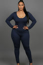 Plus Size Scoop Neck Long Sleeve Bodycon Jumpsuit