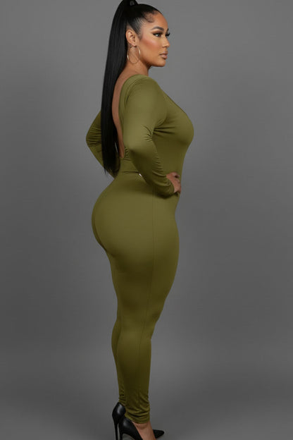 Plus Size Scoop Neck Long Sleeve Bodycon Jumpsuit