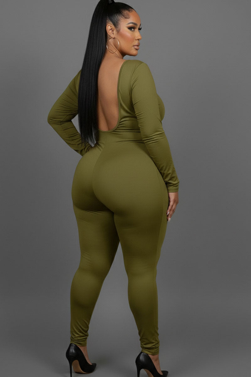 Plus Size Scoop Neck Long Sleeve Bodycon Jumpsuit