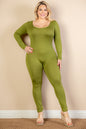 Plus Size Scoop Neck Long Sleeve Bodycon Jumpsuit - Capella Apparel