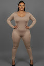 Plus Size Scoop Neck Long Sleeve Bodycon Jumpsuit