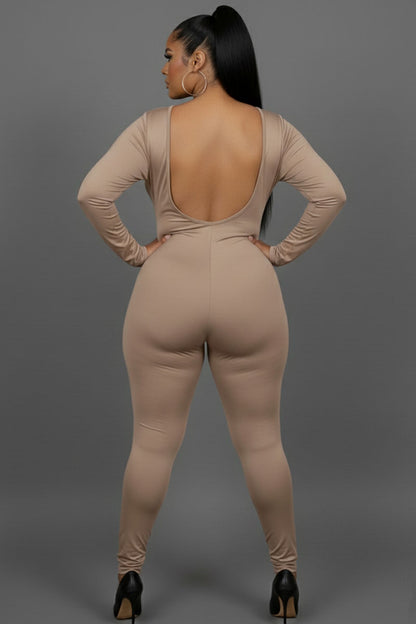 Plus Size Scoop Neck Long Sleeve Bodycon Jumpsuit