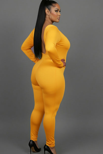 Plus Size Scoop Neck Long Sleeve Bodycon Jumpsuit