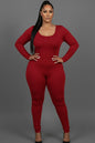 Plus Size Scoop Neck Long Sleeve Bodycon Jumpsuit
