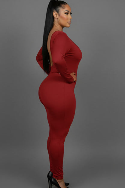 Plus Size Scoop Neck Long Sleeve Bodycon Jumpsuit