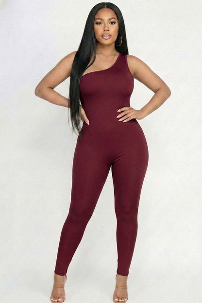 Solid Color One Shoulder Jumpsuit