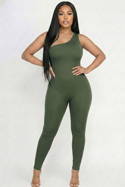 Solid Color One Shoulder Jumpsuit