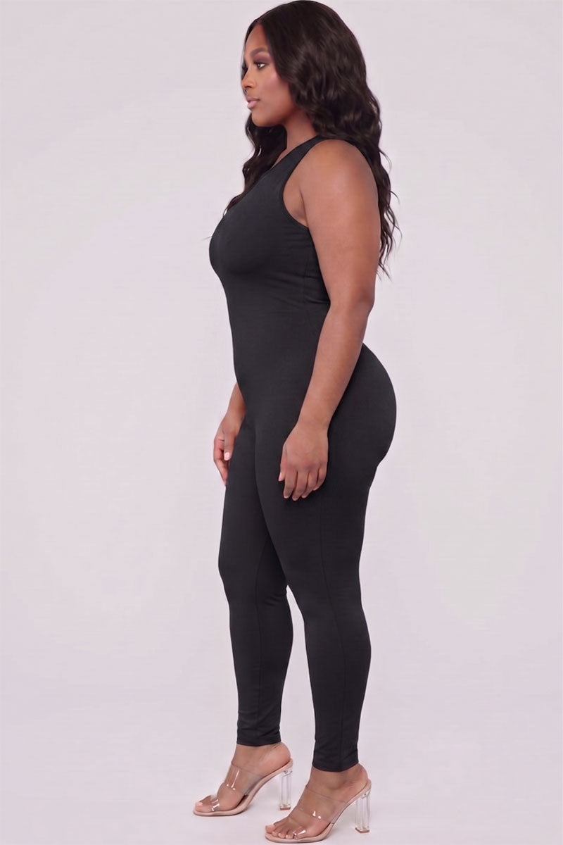 Plus Size Solid Color One Shoulder Jumpsuit