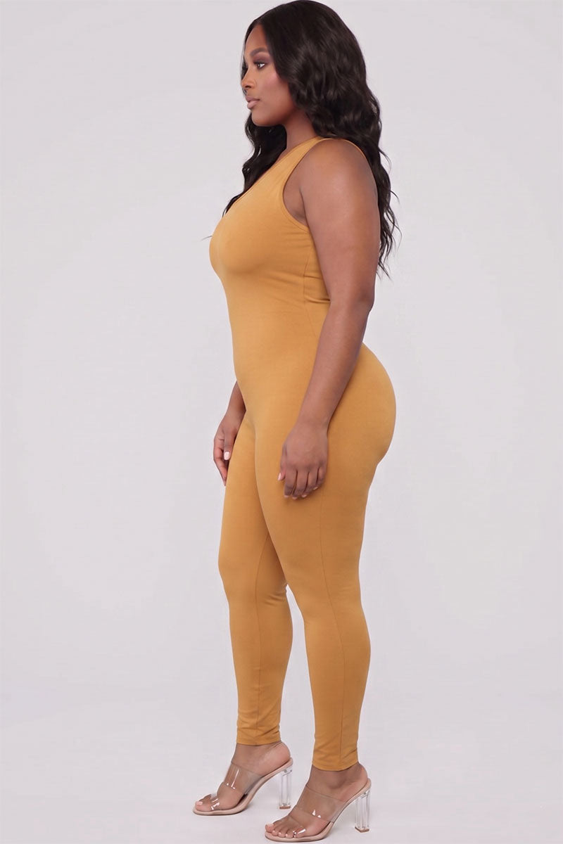 Plus Size Solid Color One Shoulder Jumpsuit