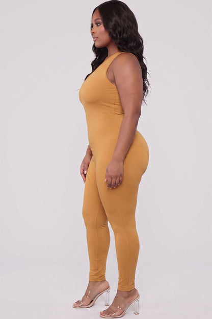 Plus Size Solid Color One Shoulder Jumpsuit