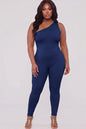 Plus Size Solid Color One Shoulder Jumpsuit