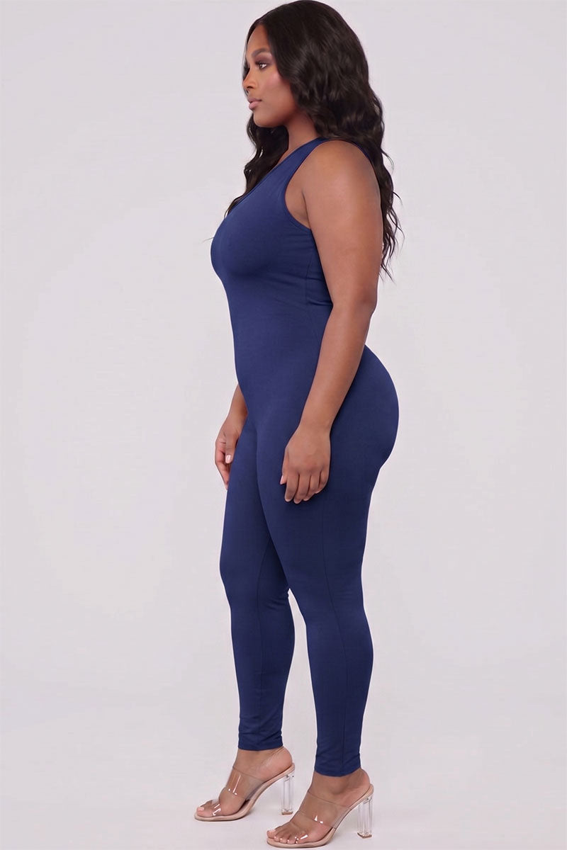 Plus Size Solid Color One Shoulder Jumpsuit