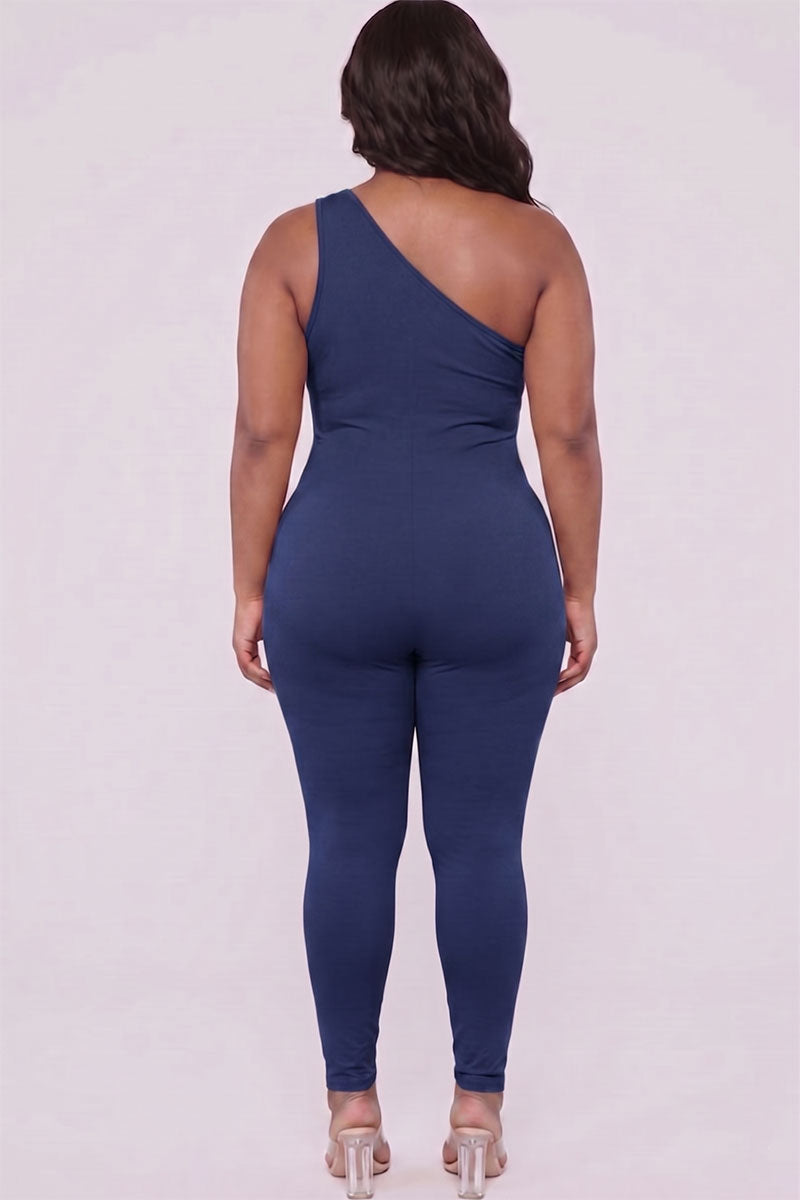 Plus Size Solid Color One Shoulder Jumpsuit