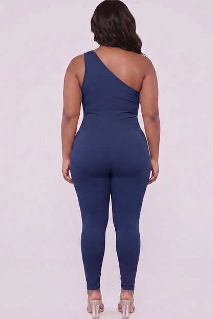 Plus Size Solid Color One Shoulder Jumpsuit