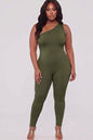 Plus Size Solid Color One Shoulder Jumpsuit