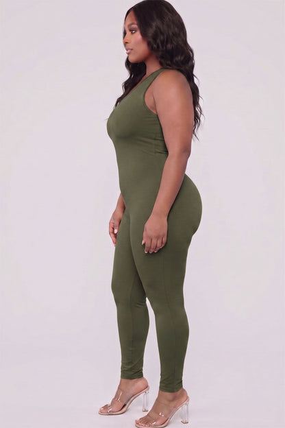 Plus Size Solid Color One Shoulder Jumpsuit