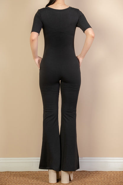 French Terry Short Sleeve Flare Jumpsuit - Capella Apparel