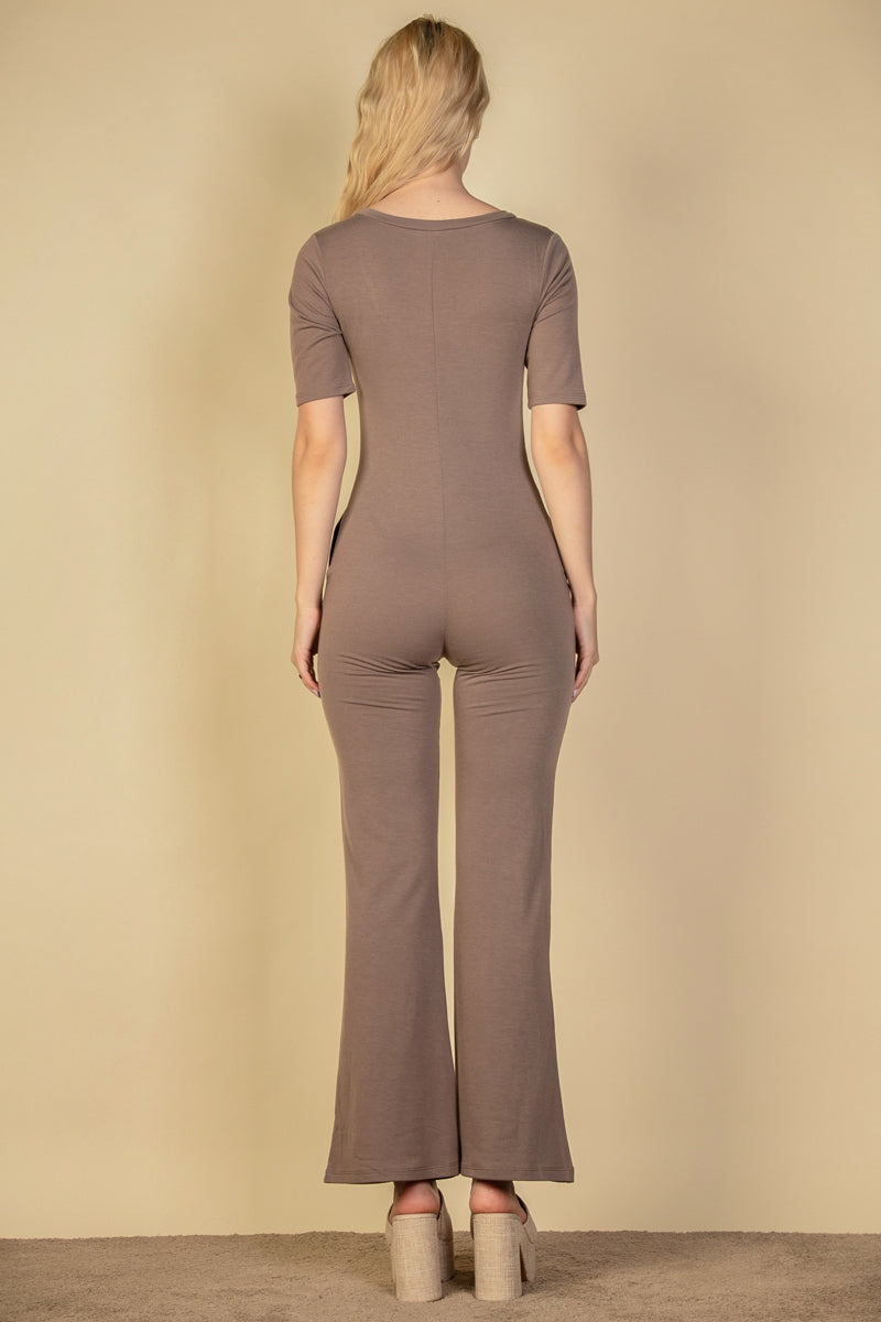 French Terry Short Sleeve Flare Jumpsuit - Capella Apparel