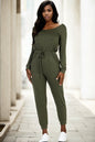 Tie Waist Long Sleeve Jumpsuit - Capella Apparel