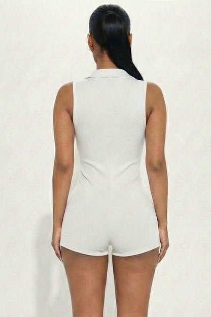 Ribbed Knit Sleeveless Button Front Romper (CAPELLA)