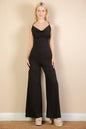 Ribbed Cowl Neck Backless Split Wide Leg Jumpsuit - Capella Apparel