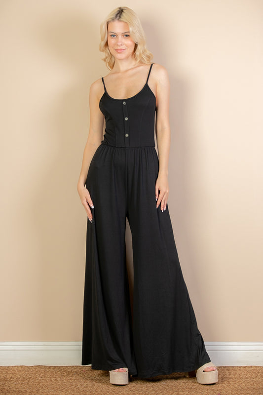 Button Front Wide Leg Jumpsuit - Capella Apparel