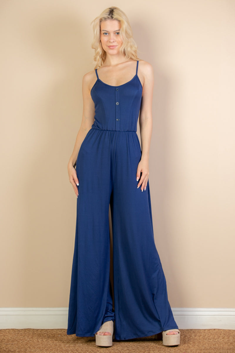 Button Front Wide Leg Jumpsuit - Capella Apparel