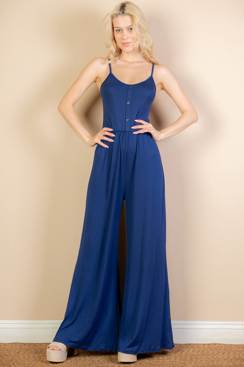 Button Front Wide Leg Jumpsuit - Capella Apparel