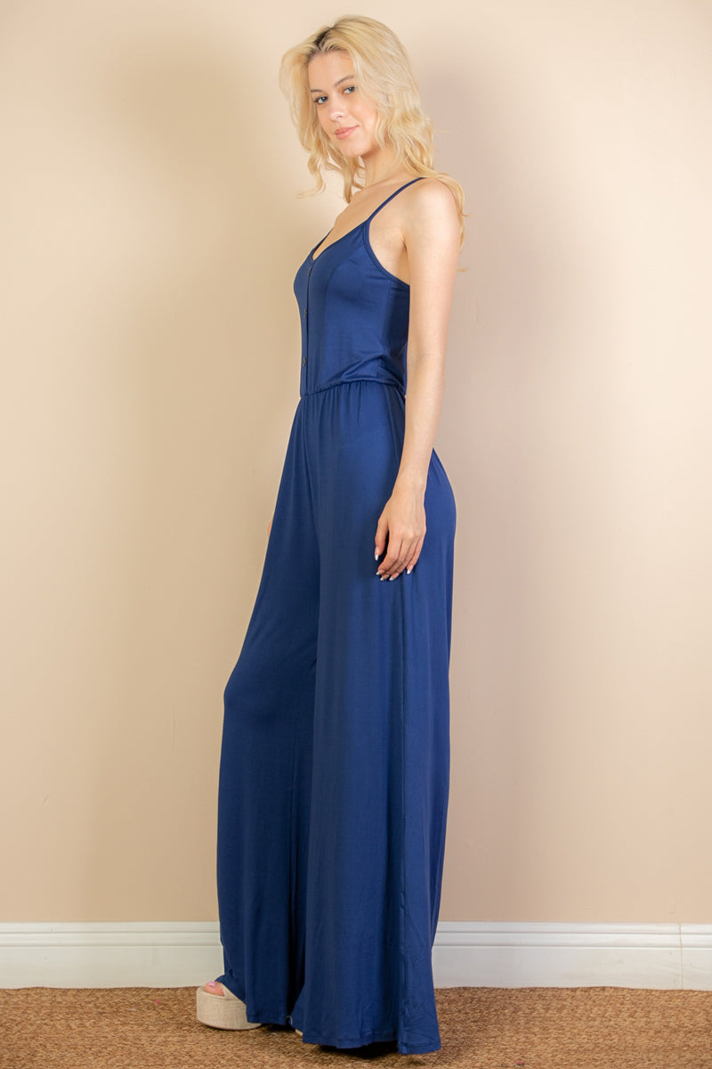 Button Front Wide Leg Jumpsuit - Capella Apparel