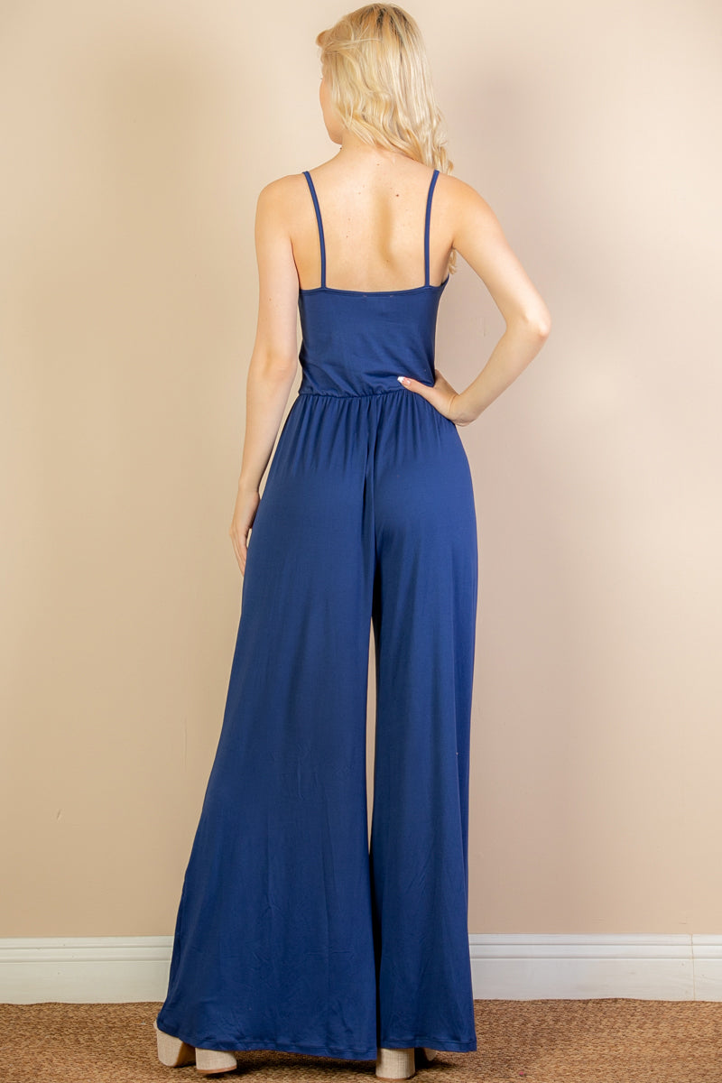 Button Front Wide Leg Jumpsuit - Capella Apparel