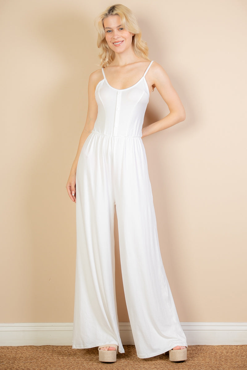 Button Front Wide Leg Jumpsuit - Capella Apparel