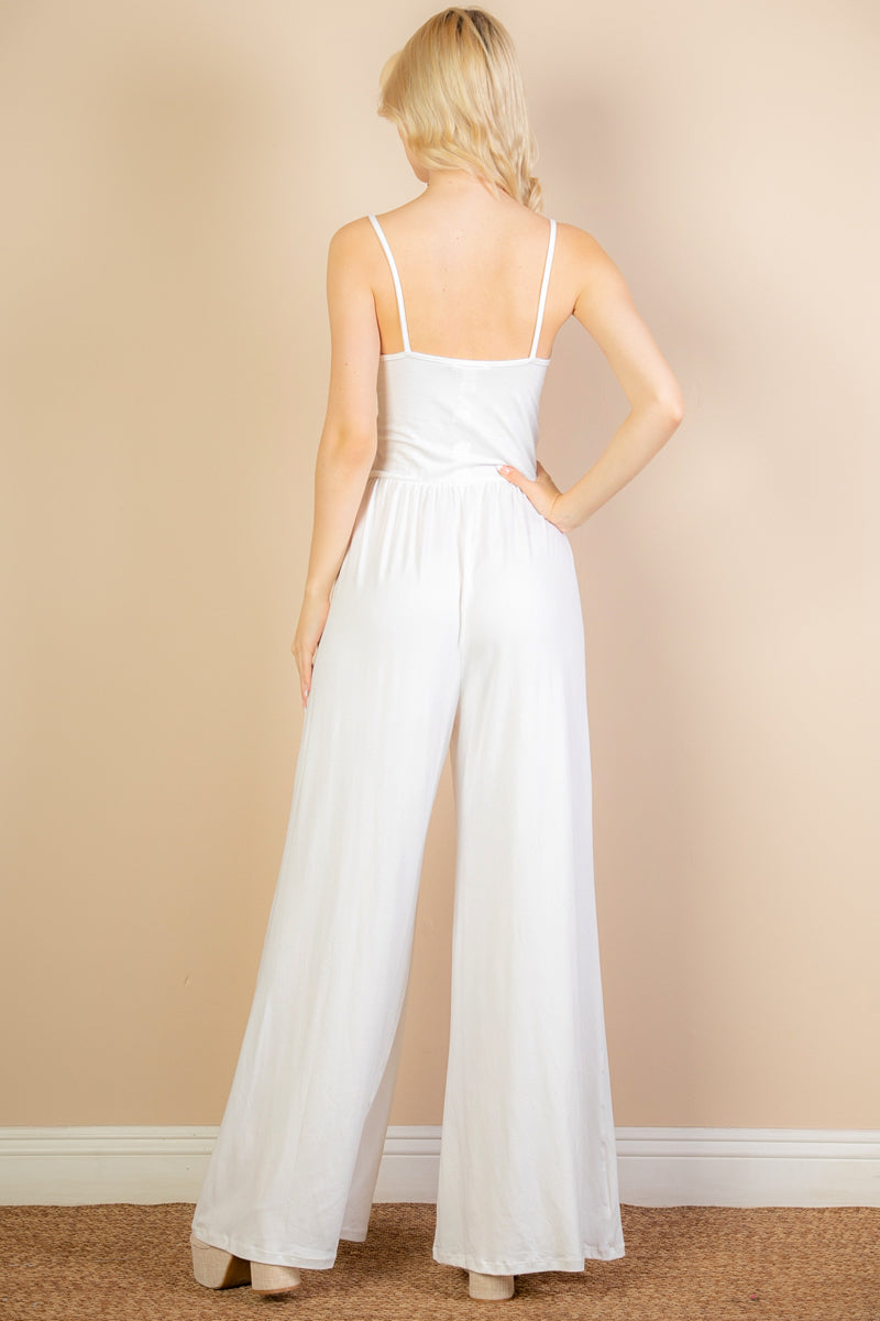 Button Front Wide Leg Jumpsuit - Capella Apparel