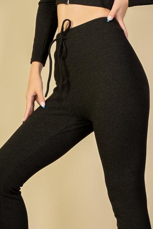 Ribbed Tie Front Leggings - Capella Apparel