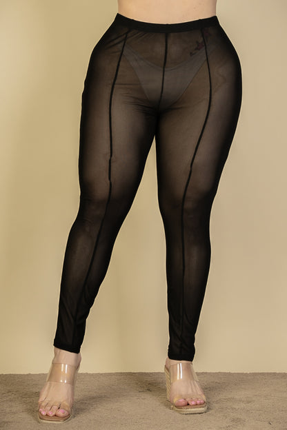 Plus Size Seam Front High Waist Mesh Leggings - Capella Apparel