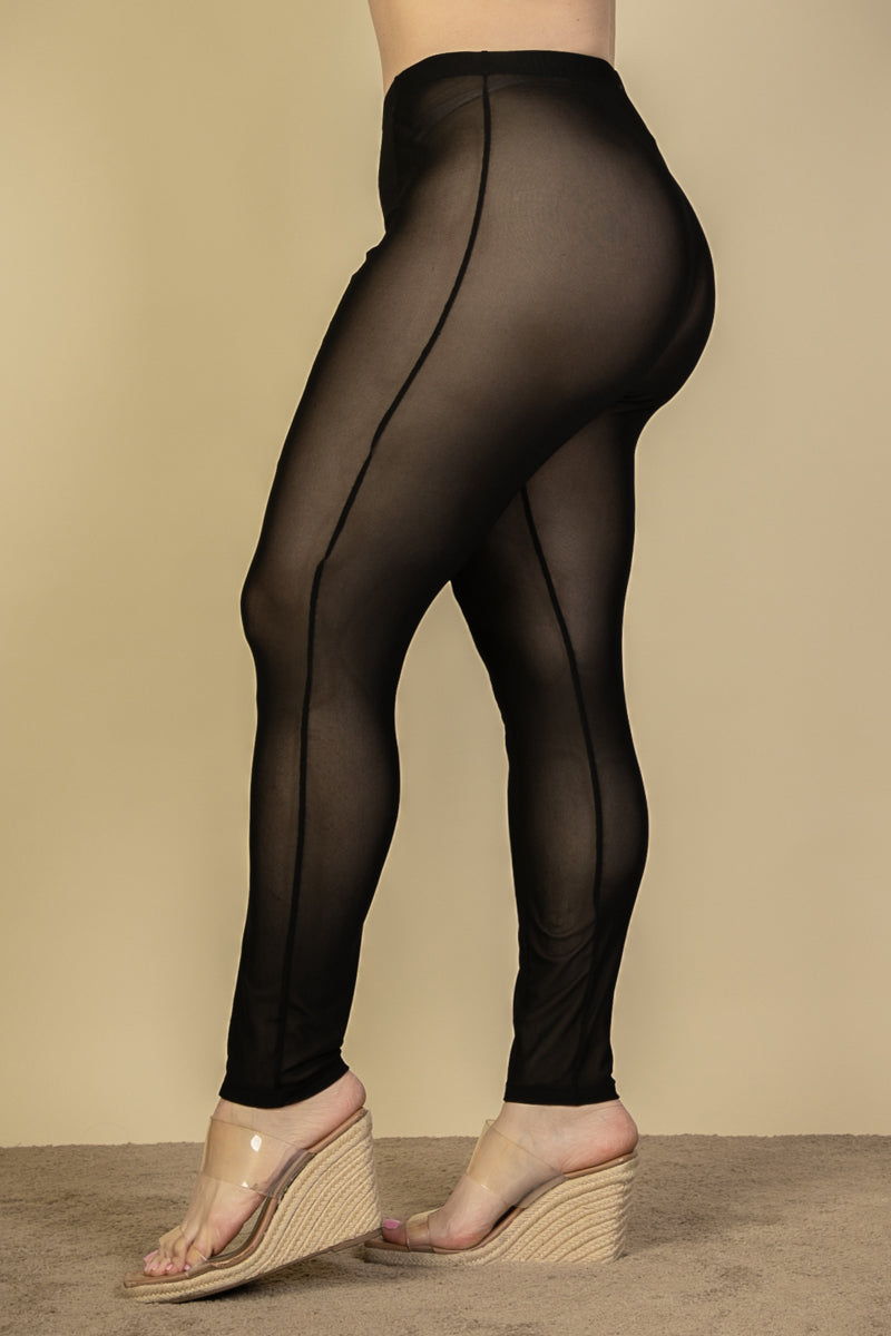 Plus Size Seam Front High Waist Mesh Leggings - Capella Apparel