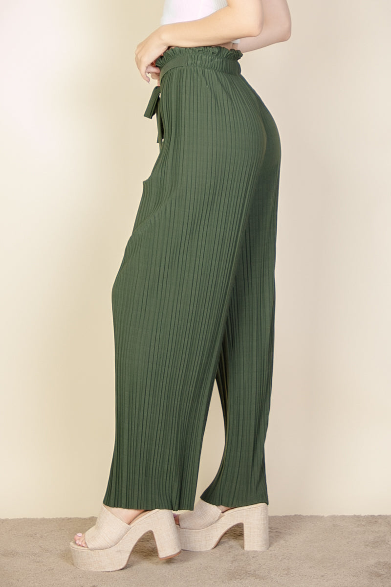 Pleated Stretch Crepe Pull-On Wide Leg Tie Front Pants - Capella Apparel