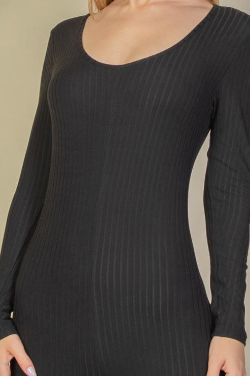 Ribbed Scoop Neck Long Sleeve Jumpsuit - Capella Apparel