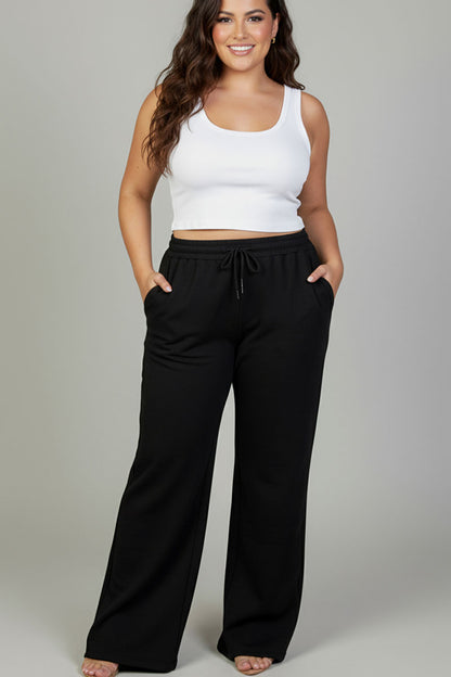 Plus Size Drawstring Waist Slant Pocket Sweatpants