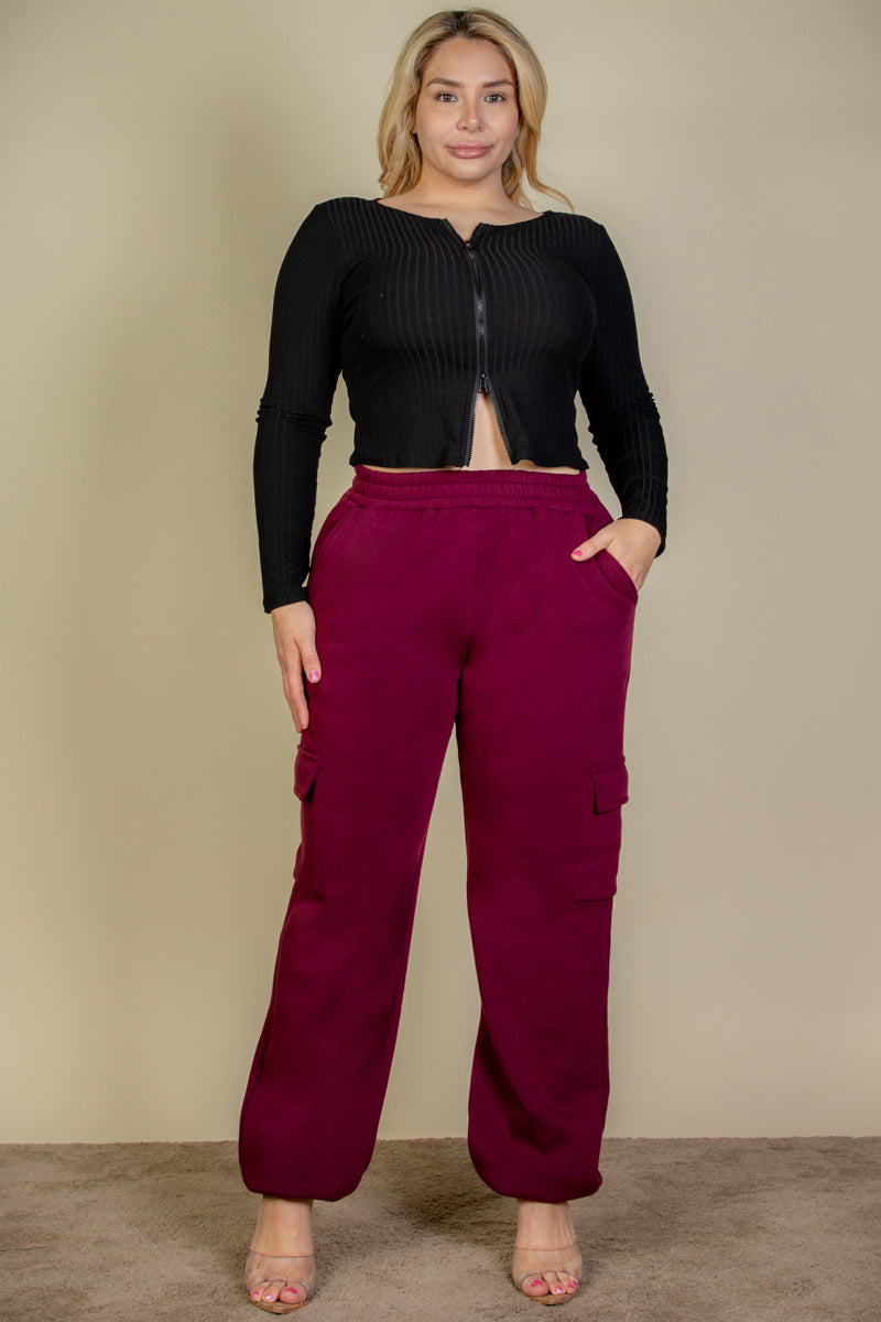 Plus Size Side Pocket Drawstring Waist Sweatpants - Capella Apparel