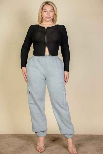 Plus Size Side Pocket Drawstring Waist Sweatpants - Capella Apparel