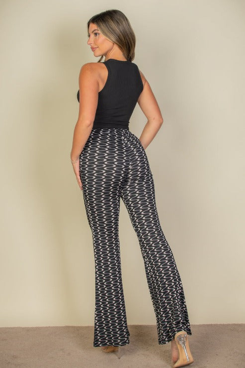 Wavy Print High Waist Flare Pants - Capella Apparel